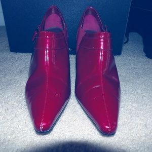 AK Anne Klein Burgundy Patent bootie iflex